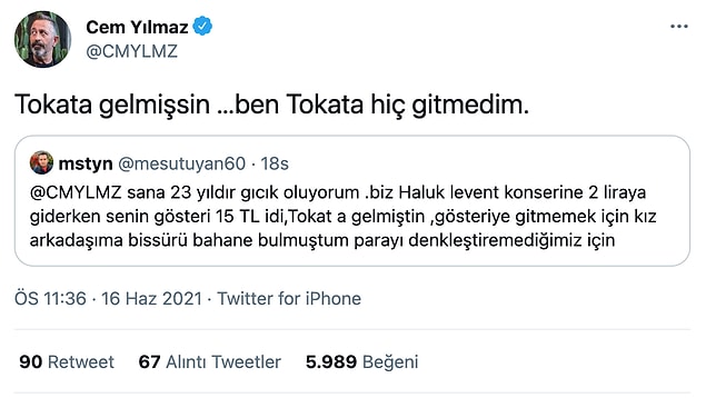 5. Cem Yılmaz bu aralar Twitter'da çok vakit geçiriyor.