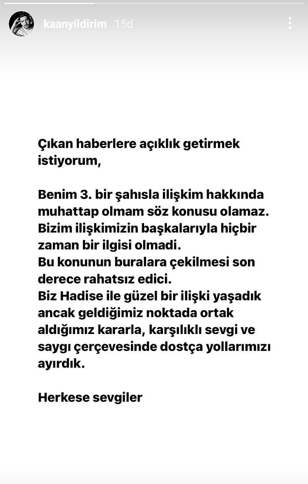 Ancak bugün Kaan Yıldırım bu iddiaların tamamen asılsız olduğuna dair bir açıklama paylaştı Instagram hesabından.