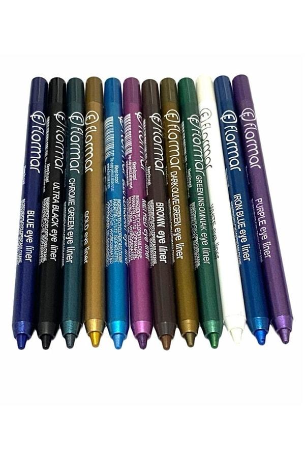 15. Tam 12 tane göz kalemi, renk renk...
