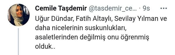 Gazeteci Cemile Taşdemir'in Twitter'dan yaptığı paylaşım şöyle 👇