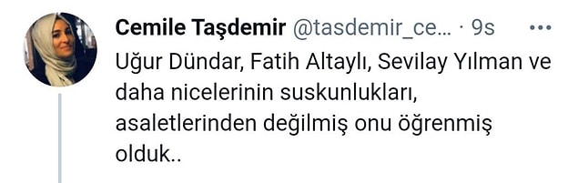 Gazeteci Cemile Taşdemir'in Twitter'dan yaptığı paylaşım şöyle 👇