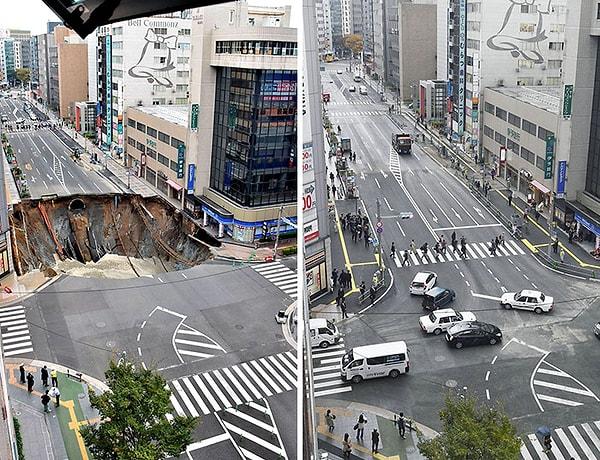 10. Japonlar Fukuoka şehrinde oluşan bir çukuru tam 2 günde bu şekilde onarmışlar.