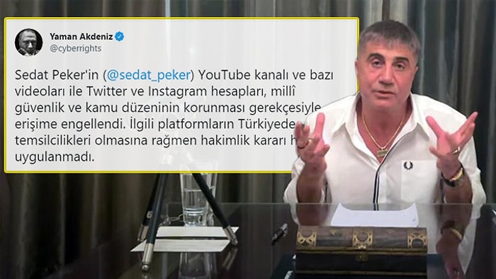 Sedat Peker'in YouTube Kanalı ve Sosyal Medya Hesaplarına Erişim Engeli!