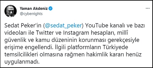 Sedat Peker'in YouTube Kanalı ve Toplumsal Medya Hesaplarına Erişim Engeli!