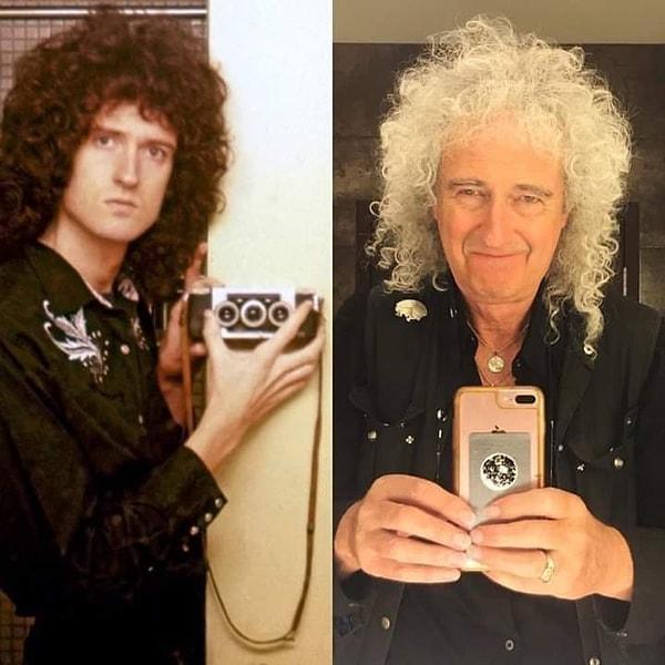 10. Brian May'in 70'lerde ve 40 yıl sonra aynada çektiği selfie: