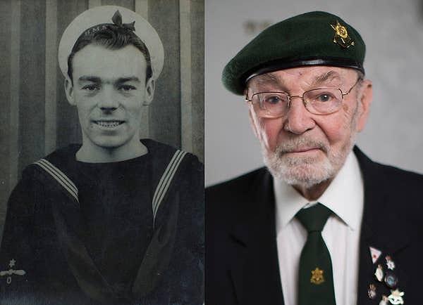 14. Bir deniz subayının İkinci Dünya Savaşı sırasında ve 70 yıl sonra, 92 yaşında çekildiği bir fotoğraf.