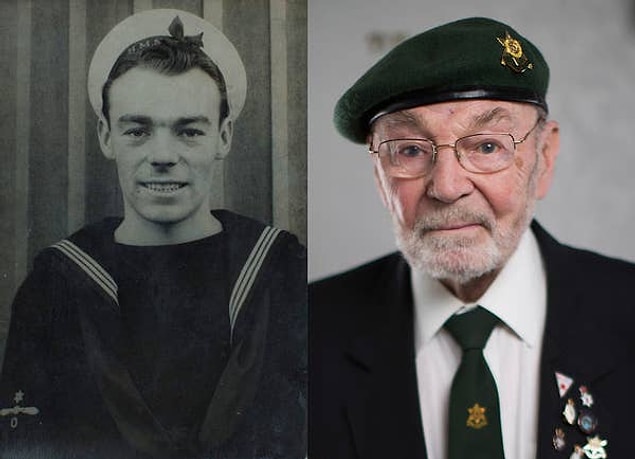 14. Bir deniz subayının İkinci Dünya Savaşı sırasında ve 70 yıl sonra, 92 yaşında çekildiği bir fotoğraf.
