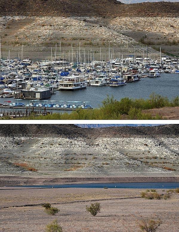 20. Mead Gölü'nün 2007'de ve yedi yıl süren kuraklıktan sonra çekilmiş bir fotoğrafı.
