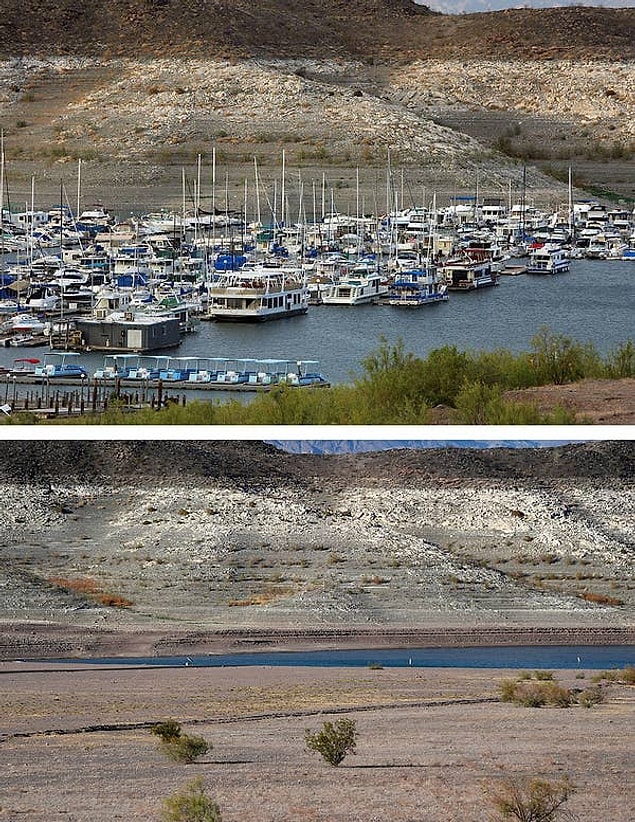 20. Mead Gölü'nün 2007'de ve yedi yıl süren kuraklıktan sonra çekilmiş bir fotoğrafı.