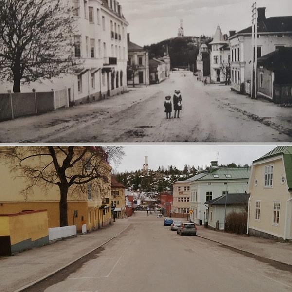 26. İsveç'in Söderhamn kasabasının 1920'de ve 2020'de çekilen fotoğrafı: