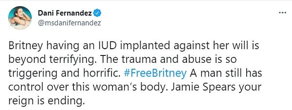 Britney'nin açıklamaları üzerine sosyal medyadan #FreeBritney etiketi altında onlarca destek yağdı. Ünlüler de kendi hesaplarından desteklerini gösterdi👇