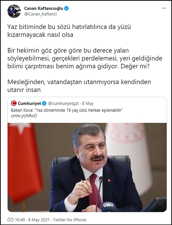 Koca, bu paylaşımıyla Canan Kaftancıoğlu'nun kendisi ile ilgili bu sözlerine yanıt vermiş oldu. 👇