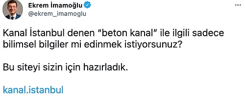 İmamoğlu'ndan Kanal İstanbul Web Sitesi 'Beton Kanal'la İlgili Bilimsel Bilgi mi İstiyorsunuz?'