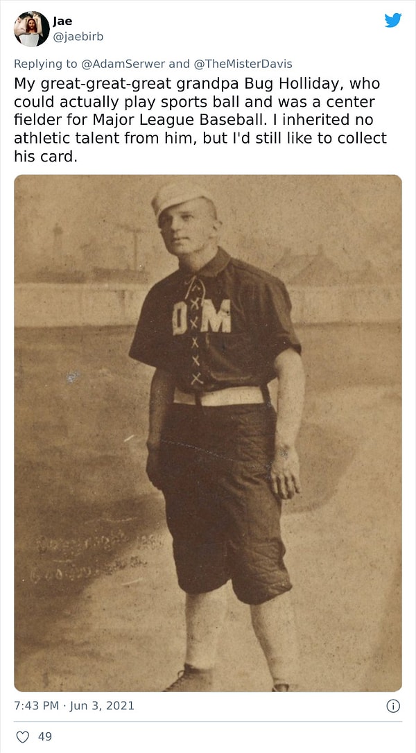 6. Мой прапрапрадедушка играл в бейсбол