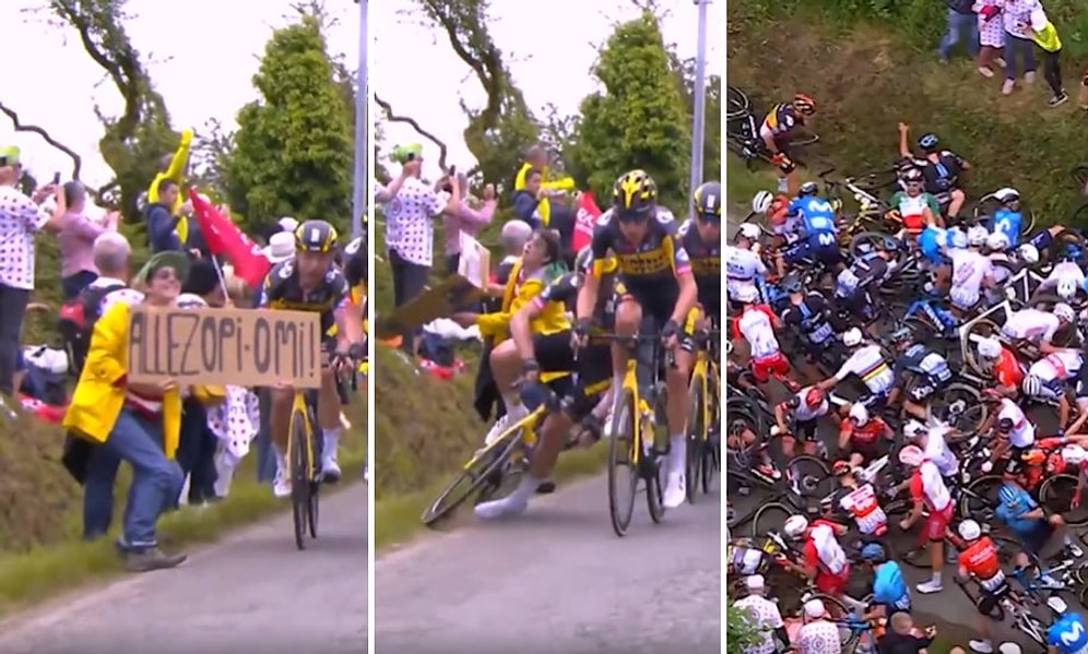 Açtığı Pankart ile Onlarca Bisikletlinin Düşmesine Neden Olan Kaza Zincirini Başlatan Kadın