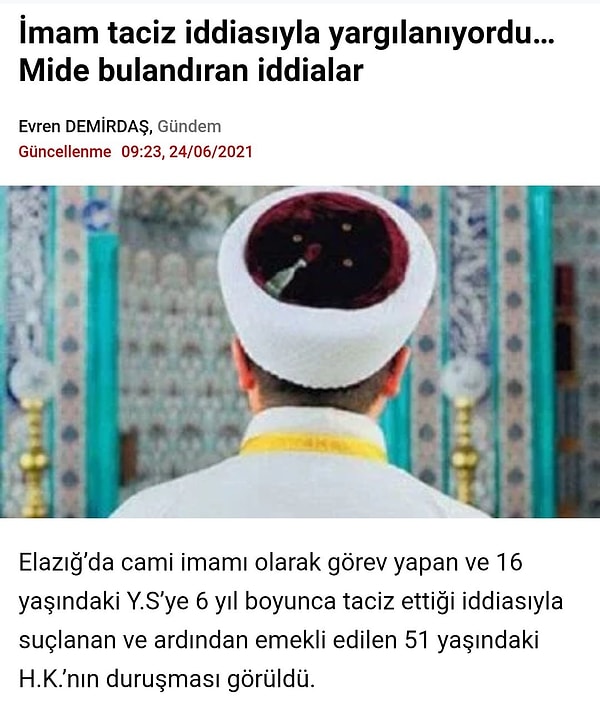 2. Elazığ'da 16 yaşındaki bir çocuğa 6 yıl boyunca cinsel tacizde bulunan bu imam.