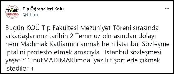 Türk Tabipleri Birliği Tıp Öğrencileri Kolu, Twitter üzerinden yaşananları şöyle aktardı: