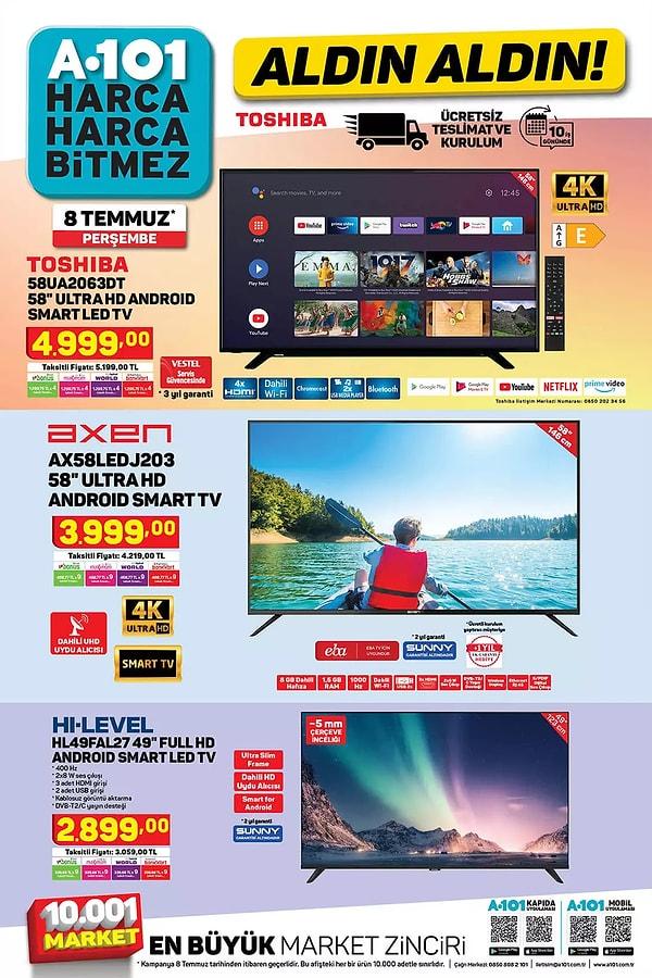 8 Temmuz Perşembe günü A101'de 3 farklı televizyon satışta olacak.