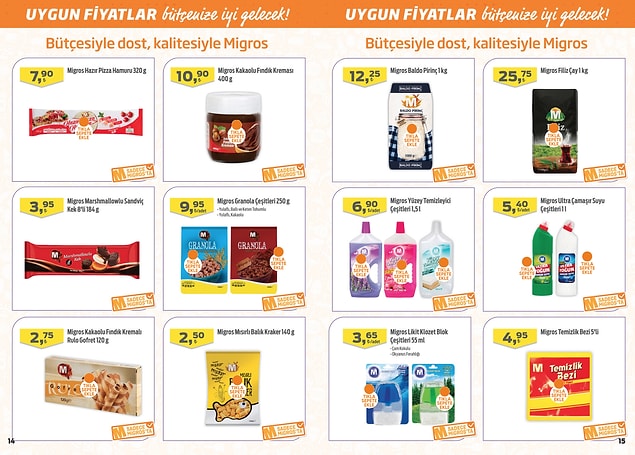 1500 ml Migros Sıvı Yüzey Temizleyici çeşitleri 6,75 TL.