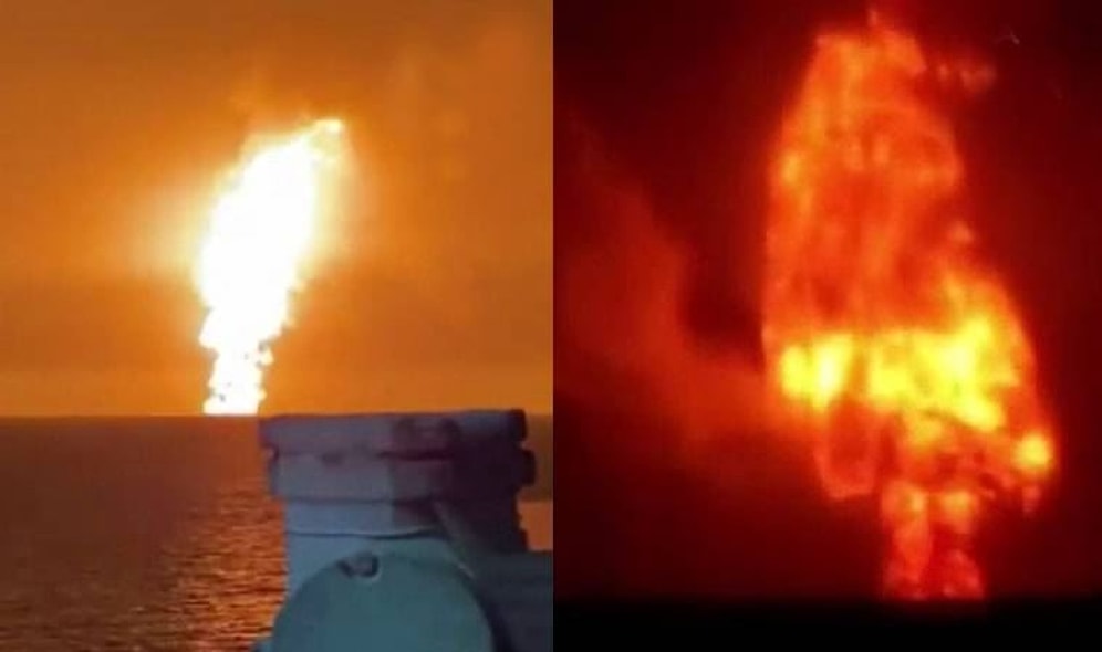 Hazar Denizi'nde Şiddetli Patlama! Denizin Ortasından Yükselen Alevler Gökyüzünü Aydınlattı!