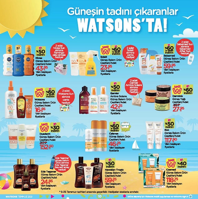 Birçok güneş kremi markasında indirim olacak.