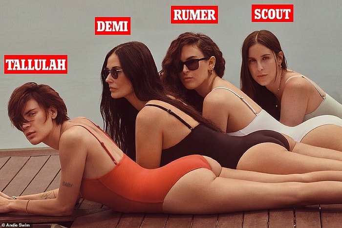 58-летняя Деми Мур показала нестареющее тело в рекламной съемке купальников со своими дочерьми