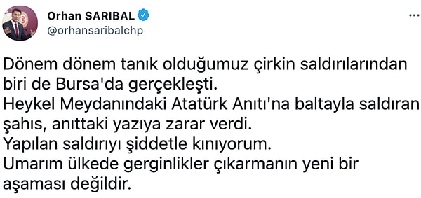 CHP Bursa Milletvekili Sarıbal: 'Umarım ülkede gerginlikler çıkarmanın yeni bir aşaması değildir'