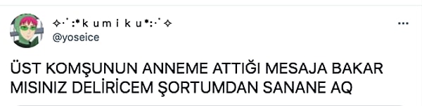 Şimdi ise Twitter'daki bu kullanıcı, üst komşusunun annesine attığı şu mesajı ifşa etti.