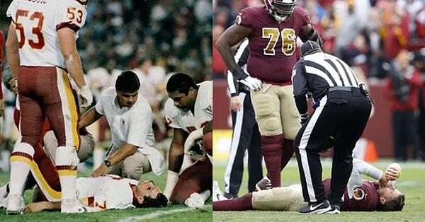 18. Aynı takım için oynayan iki NFL oyun kurucu, tam olarak 33 yıl arayla aynı tarihte, neredeyse aynı koşullar altında aynı tür bir yaralanma yaşadı.
