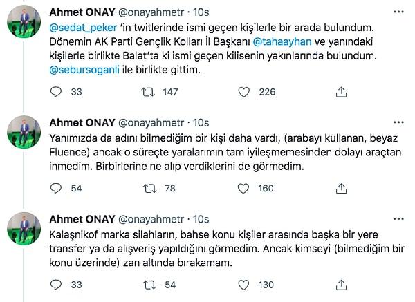 Peker'in yaptığı paylaşımın ardından Onay da Twitter hesabından iddialardaki araçları ve buluşmayı doğruladı fakat ne taşındığını görmediğini söyledi.