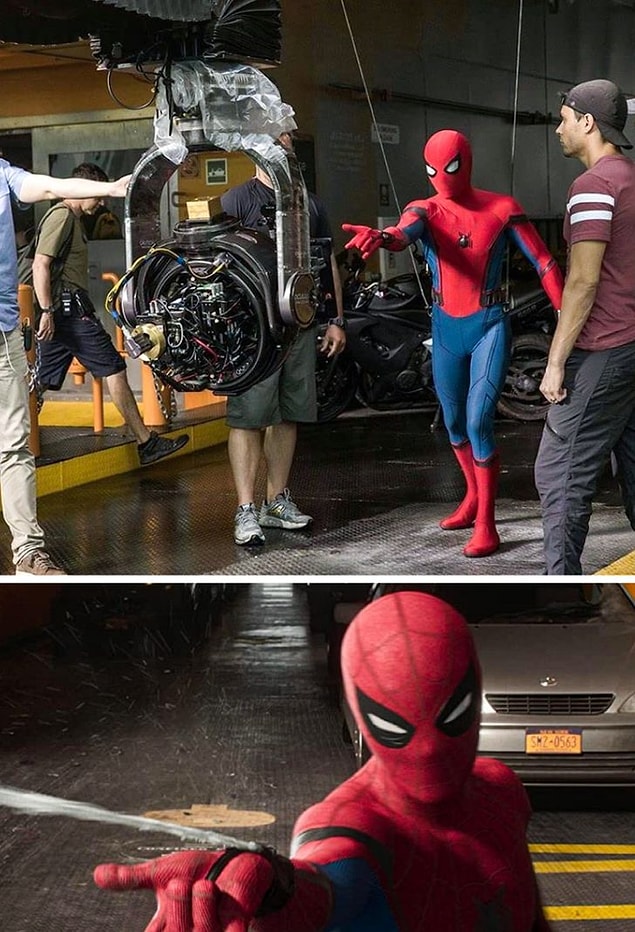 5. Spider-Man: Homecoming filminde Tom Holland'ın canlandırdığı Örümcek Adam'ın ağ atma sahneleri bu şekilde çekilmiş.