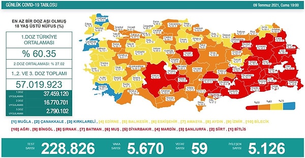 9 Temmuz Koronavirüs Tablosu