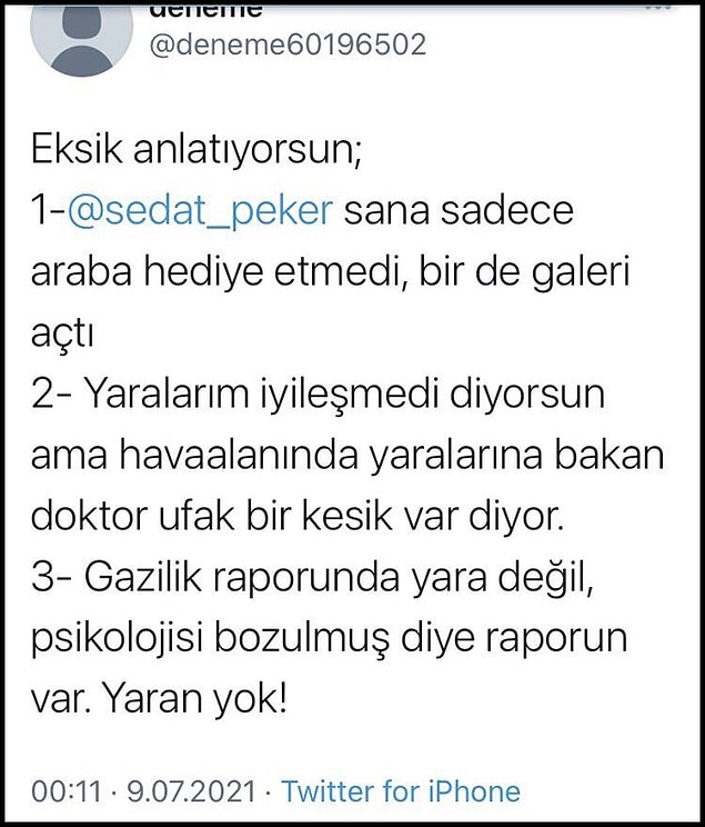Bir Twitter hesabı, Onay'ın yalan söylediğini belirten paylaşımlar yaptı: "Gazilik raporunda psikolojisi bozulmuş yazıyor" 👇