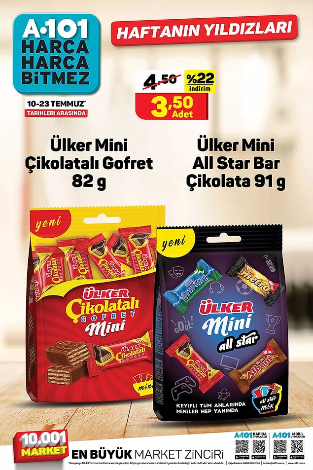 Ülker mini çikolata paketleri 3,50 TL.