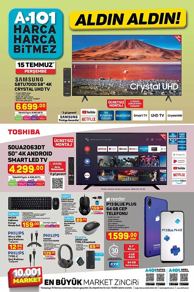 15 Temmuz Perşembe gününden itibaren A101'de iki farklı televizyon satışta olacak.