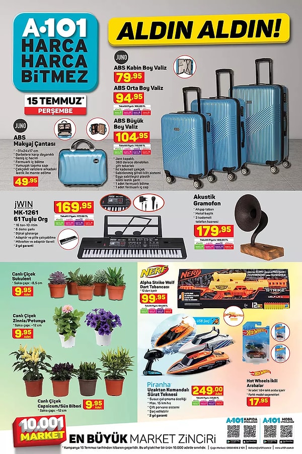 Tatil sezonu için farklı boyutlarda valizler satışta olacak.