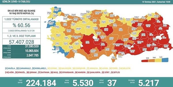 10 Temmuz Koronavirüs Tablosu