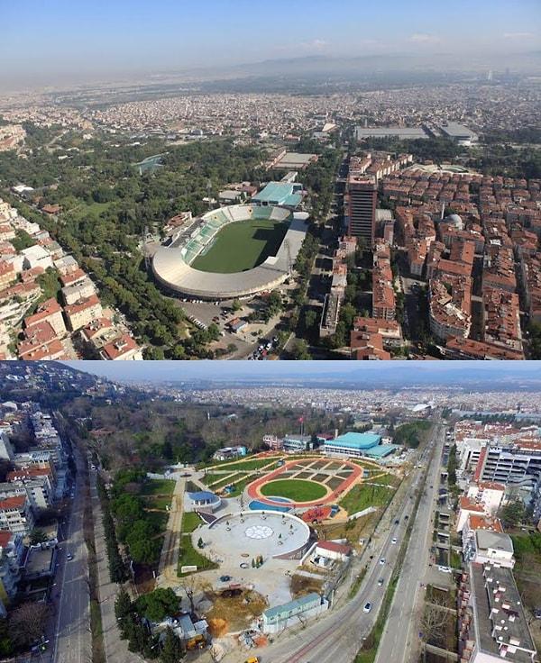 5. Bursa Atatürk Stadyumu'nun millet bahçesinden önceki ve sonraki hali