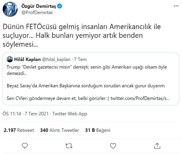 6. Tartışmada kullandığı ''Dünün FETÖcüsü gelmiş'' ifadeleri dikkat çekti.