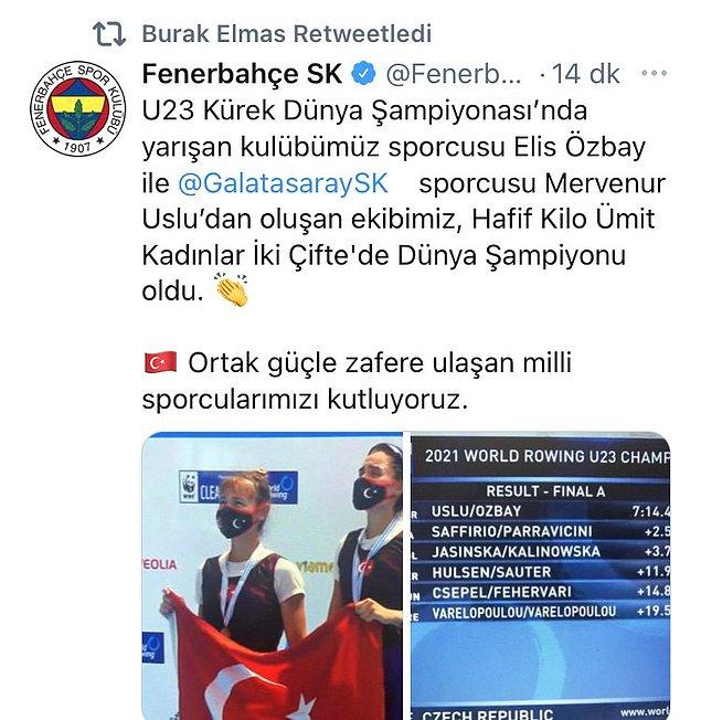 Hatta Fenerbahçe'nin paylaşımını Galatasaray'ın yeni başkanı Burak Elmas da paylaştı.