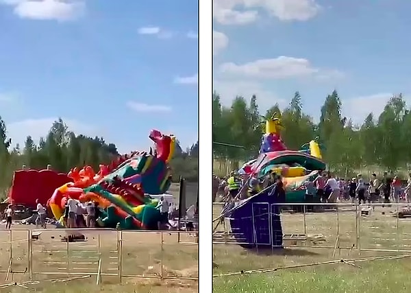 Три надувных батута были сорваны со своих причалов, один из них врезался в ближайшую палатку.