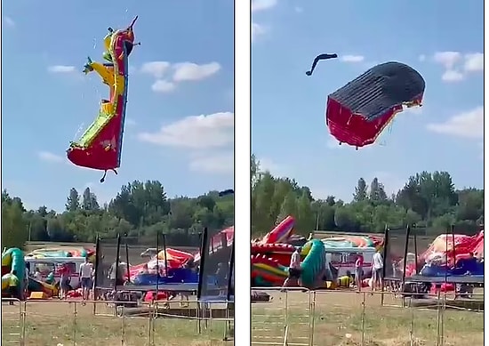 В Беларуси ветер поднял в воздух батуты, на которых играли дети (Видео)