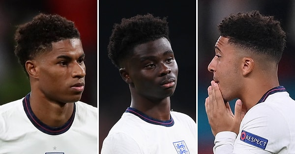 İngiltere'de penaltı vuruşunu gole çeviremeyen Bukayo Saka, Marcus Rashford ve Jadon Sancho karşılaşmanın ardından ırkçı saldırıların hedefi oldu.