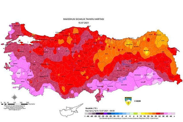 Perşembe günü sıcaklık haritası
