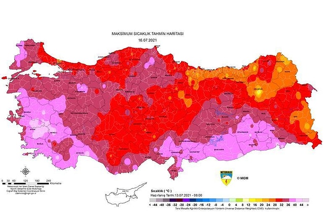 Cuma günü sıcaklık haritası