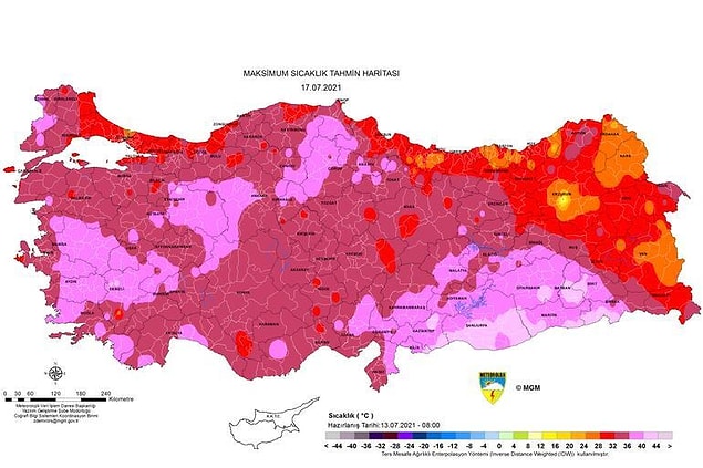 Cumartesi günü sıcaklık haritası