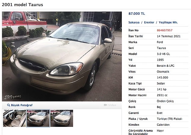 Şu 2001 model 145 bin KM'de olan arabaya 87 bin TL yazarken hiç mi elleri sızlamadı acaba?