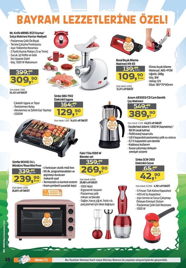 Simfer M3492 34 L Mürdüm Mini Fırın 239,90 TL.