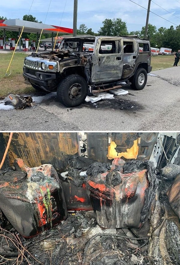 4. Этот умник залил бензином 5 канистр, а потом решил покурить