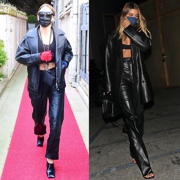 9. Birebir aynı olmasa da Serenay Sarıkaya ve Hailey Bieber benzer deri kombinleriyle karşılaştırılmıştı.